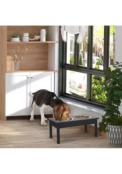 Promo 💯 PawHut 2 Stainless Steel Pet Bowls 23"L Durable Wooden Heavy Duty 🐕 Dog Feeding Station Black 🛒 -Cheap PawHut Store Belk 190