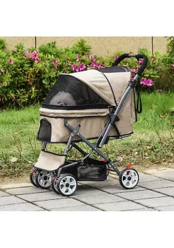 Best Sale ✨ PawHut Travel Pet Stroller for 🐶 Dogs Cats One Click Fold Jogger Pushchair with Swivel Wheels Brakes Basket Storage Safety Belts Adjustable Canopy Zippered Mesh Window Door Brown ✔️ -Cheap PawHut Store Belk 199