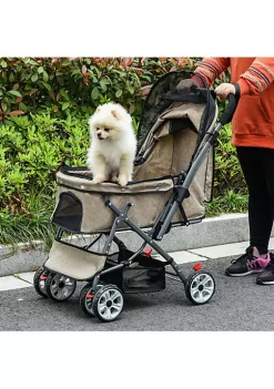 Best Sale ✨ PawHut Travel Pet Stroller for 🐶 Dogs Cats One Click Fold Jogger Pushchair with Swivel Wheels Brakes Basket Storage Safety Belts Adjustable Canopy Zippered Mesh Window Door Brown ✔️ -Cheap PawHut Store Belk 200