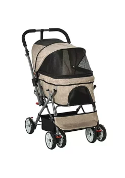 Best Sale ✨ PawHut Travel Pet Stroller for 🐶 Dogs Cats One Click Fold Jogger Pushchair with Swivel Wheels Brakes Basket Storage Safety Belts Adjustable Canopy Zippered Mesh Window Door Brown ✔️ -Cheap PawHut Store Belk 201