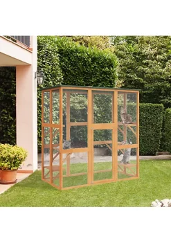 Best Sale 😉 PawHut Large Wooden Outdoor Catio Enclosure Cat Patio with 6 Balanced Platforms and Asphalt Roof 71" x 38" x 71" Orange 🥰 -Cheap PawHut Store Belk 204