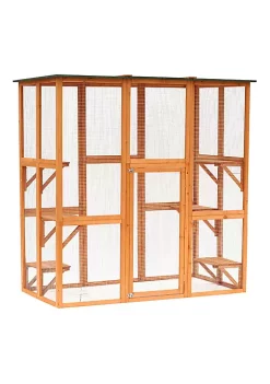 Best Sale 😉 PawHut Large Wooden Outdoor Catio Enclosure Cat Patio with 6 Balanced Platforms and Asphalt Roof 71" x 38" x 71" Orange 🥰 -Cheap PawHut Store Belk 206