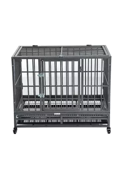 Outlet 🎉 PawHut 36" Heavy Duty Steel 🦮 Dog Crate Kennel Pet Cage w/ Wheels Grey Vein 👏 -Cheap PawHut Store Belk 219