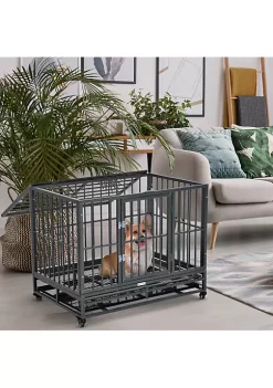 Outlet 🎉 PawHut 36" Heavy Duty Steel 🦮 Dog Crate Kennel Pet Cage w/ Wheels Grey Vein 👏 -Cheap PawHut Store Belk 220