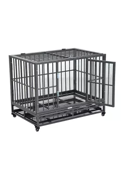Outlet 🎉 PawHut 36" Heavy Duty Steel 🦮 Dog Crate Kennel Pet Cage w/ Wheels Grey Vein 👏 -Cheap PawHut Store Belk 221