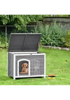 Best reviews of ❤️ PawHut Foldable Raised Wooden 🐶 Dog House Indoor and Outdoor 🐶 Dog Cage Kennel Cat House w/ Lockable Door Openable Roof Removable Bottom for Small and Medium Pets Grey ⭐ -Cheap PawHut Store Belk 23