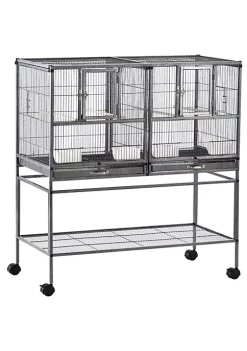 Cheapest 😍 PawHut Double Rolling Metal Bird Cage with Removable Metal Tray Storage Shelf Wood Perch and Food Container ⭐