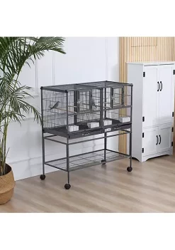 Cheapest 😍 PawHut Double Rolling Metal Bird Cage with Removable Metal Tray Storage Shelf Wood Perch and Food Container ⭐ -Cheap PawHut Store Belk 250
