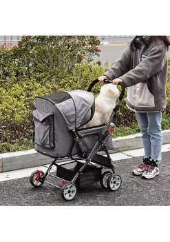 Top 10 👏 PawHut Travel Pet Stroller for 🦮 Dogs Cats One Click Fold Jogger with Swivel Wheels Brakes Basket Storage Safety Belts Adjustable Canopy Zippered Mesh Window Door Grey ⌛ -Cheap PawHut Store Belk 260