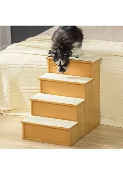 Best Pirce ❤️ PawHut Pet Stairs 🐕 Dog Steps for High Beds Sofa with Non Slip Carpeted Pads Natural 😀 -Cheap PawHut Store Belk 264