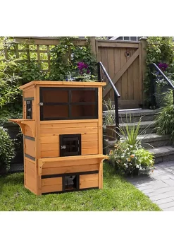 Discount 🛒 PawHut 3 Tier Feral Cat House Outdoor Kitten Condo Shelter with Raised Floor Asphalt Roof Escape Door Jumping Platform Yellow 🔔 -Cheap PawHut Store Belk 269