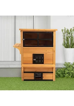 Discount 🛒 PawHut 3 Tier Feral Cat House Outdoor Kitten Condo Shelter with Raised Floor Asphalt Roof Escape Door Jumping Platform Yellow 🔔 -Cheap PawHut Store Belk 270