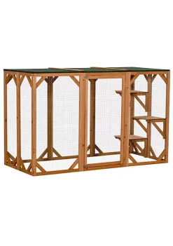 Budget 🎉 PawHut Cat Cage Indoor Outdoor Wooden Enclosure Pet House Small Animal Cage Hutch Suitable for Rabbit 🐶 Dogs Kitten Crate Kennel with Waterproof Roof Multi Level Platforms Lock Orange 🔔