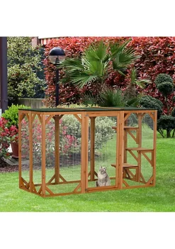 Budget 🎉 PawHut Cat Cage Indoor Outdoor Wooden Enclosure Pet House Small Animal Cage Hutch Suitable for Rabbit 🐶 Dogs Kitten Crate Kennel with Waterproof Roof Multi Level Platforms Lock Orange 🔔 -Cheap PawHut Store Belk 274