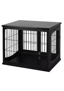 Discount 👍 PawHut 26" Wooden 🐕 Dog Crate Furniture Style Pet Cage Kennel End Table with Lockable Double Door Entrance and Top Shelf Black 😀 -Cheap PawHut Store Belk 319