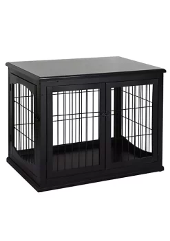 Discount 👍 PawHut 26" Wooden 🐕 Dog Crate Furniture Style Pet Cage Kennel End Table with Lockable Double Door Entrance and Top Shelf Black 😀 -Cheap PawHut Store Belk 321