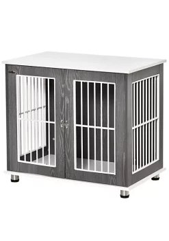 Buy 👍 PawHut 34'' 2 in 1 Wooden 🐶 Dog Kennel Modern Wire Animal Crate Pet Cage with Lockable Door and Adjustable Foot Pads for Small and Medium 🐶 Dogs Grey and White 👍 -Cheap PawHut Store Belk 323