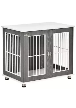 Buy 👍 PawHut 34'' 2 in 1 Wooden 🐶 Dog Kennel Modern Wire Animal Crate Pet Cage with Lockable Door and Adjustable Foot Pads for Small and Medium 🐶 Dogs Grey and White 👍 -Cheap PawHut Store Belk 326