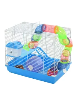 Flash Sale 🔥 PawHut 2 Level Hamster Cage Gerbil House Habitat Kit Small Animal Travel Carrier with Exercise Wheel Play Tubes Water Bottle Food Dishes and Interior Ladder ⭐ -Cheap PawHut Store Belk 334