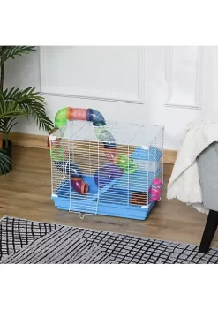 Flash Sale 🔥 PawHut 2 Level Hamster Cage Gerbil House Habitat Kit Small Animal Travel Carrier with Exercise Wheel Play Tubes Water Bottle Food Dishes and Interior Ladder ⭐ -Cheap PawHut Store Belk 335