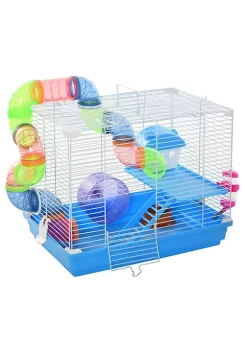 Flash Sale 🔥 PawHut 2 Level Hamster Cage Gerbil House Habitat Kit Small Animal Travel Carrier with Exercise Wheel Play Tubes Water Bottle Food Dishes and Interior Ladder ⭐ -Cheap PawHut Store Belk 336