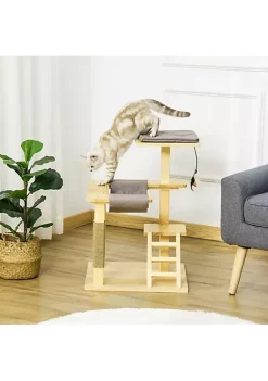 Best Pirce 🤩 PawHut 25" Cat Tree Kitty Activity Center Pinewood Climbing Toy Indoor Pet Furniture with Jute Scratching Post Bed Perch Hanging Ladder Cushion Natural 😍 -Cheap PawHut Store Belk 339