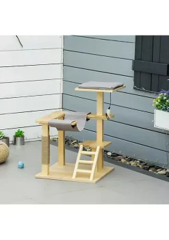Best Pirce 🤩 PawHut 25" Cat Tree Kitty Activity Center Pinewood Climbing Toy Indoor Pet Furniture with Jute Scratching Post Bed Perch Hanging Ladder Cushion Natural 😍 -Cheap PawHut Store Belk 340