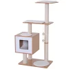 New ✨ PawHut 47” Modern Cat Tree Multi Level Scratching Post With Cube Cave Enclosure Oak Wood and White 🤩 -Cheap PawHut Store Belk 362