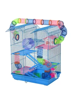 Promo 🧨 PawHut 5 Tiers Hamster Cage Small Animal Rat House with Exercise Wheels Tube Water Bottles and Ladder Blue 💯 -Cheap PawHut Store Belk 369