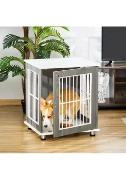 Outlet ❤️ PawHut Wooden 🐕 Dog Kennel Furniture End Table with Cushion and Lockable Door Small Size Pet Crate Indoor Animal Cage Grey 😍 -Cheap PawHut Store Belk 37