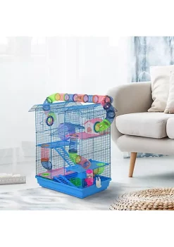Promo 🧨 PawHut 5 Tiers Hamster Cage Small Animal Rat House with Exercise Wheels Tube Water Bottles and Ladder Blue 💯 -Cheap PawHut Store Belk 370