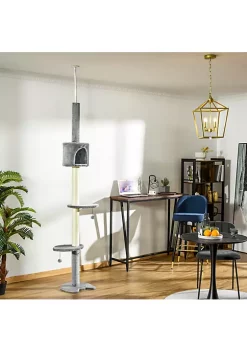 Budget 🤩 PawHut 85" Cat Tree Height Adjustable Floor to Ceiling 4 Tier Kitty Climbing Activity Center Condo Cat Toy with Scratching Post Hanging Balls Play Rest Post Pet Furniture Grey ❤️ -Cheap PawHut Store Belk 375