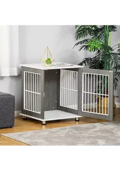 Outlet ❤️ PawHut Wooden 🐕 Dog Kennel Furniture End Table with Cushion and Lockable Door Small Size Pet Crate Indoor Animal Cage Grey 😍 -Cheap PawHut Store Belk 38