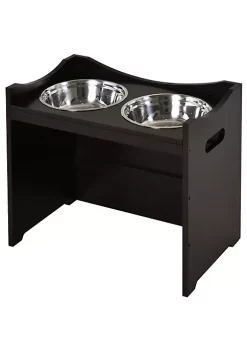 Promo 😍 PawHut Raised Pet Food Elevated Feeder with 2 Stainless Steel Bowls 3 Levels Adjustable Height Levels and Wood Finish 👏