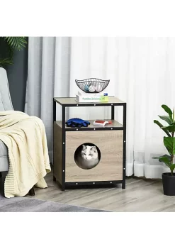 Deals ✔️ PawHut Wooden Cat House Kitty Shelter Bed w/ Soft Cushion Cat litter box End Table Hideaway Cabinet Storage Grey 19" x 15" x 25" ✔️ -Cheap PawHut Store Belk 389