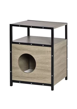 Deals ✔️ PawHut Wooden Cat House Kitty Shelter Bed w/ Soft Cushion Cat litter box End Table Hideaway Cabinet Storage Grey 19" x 15" x 25" ✔️ -Cheap PawHut Store Belk 391