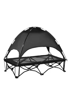 Best deal 👍 PawHut 46" Elevated 🐶 Dog Bed with Canopy Raised 🐶 Dog Bed with Removable Shade Cover Ventilated Cooling Pet Bed for Medium and Large 🐶 Dogs Black 😀