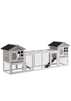 Top 10 🎉 PawHut 102" 2 in 1 Wooden Rabbit Hutch Double Main House Pet Playpen Large Bunny House Enclosure for Indoor/Outdoor with Run Box Slide out Tray and Ramp for Rabbits and Small Animals Grey 🎁