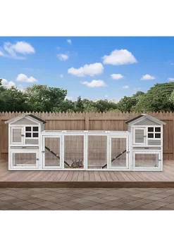 Top 10 🎉 PawHut 102" 2 in 1 Wooden Rabbit Hutch Double Main House Pet Playpen Large Bunny House Enclosure for Indoor/Outdoor with Run Box Slide out Tray and Ramp for Rabbits and Small Animals Grey 🎁 -Cheap PawHut Store Belk 410