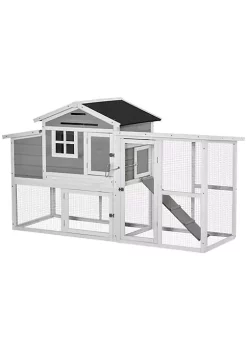 Brand new 🔔 PawHut 76" Wooden Chicken Coop Outdoor Chicken House Poultry Hen Cage with Outdoor Run Nesting Box Removable Tray and Lockable Doors Grey 😉