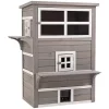 Discount 💯 PawHut 3 Tier Feral Cat House Outdoor Kitten Condo Shelter with Raised Floor Asphalt Roof Escape Door Jumping Platform Grey 🎁