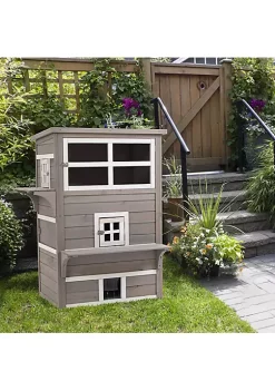 Discount 💯 PawHut 3 Tier Feral Cat House Outdoor Kitten Condo Shelter with Raised Floor Asphalt Roof Escape Door Jumping Platform Grey 🎁 -Cheap PawHut Store Belk 419