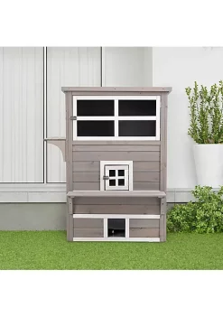 Discount 💯 PawHut 3 Tier Feral Cat House Outdoor Kitten Condo Shelter with Raised Floor Asphalt Roof Escape Door Jumping Platform Grey 🎁 -Cheap PawHut Store Belk 420