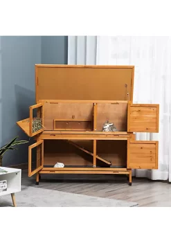 Budget 🥰 PawHut 47" 2 Story Rabbit Hutch Wooden Bunny Cage Guinea Pig House Indoor Outdoor w/ Pull Out Tray Openable Roof Ramp Feeding Shelf Handle Orange 🔔 -Cheap PawHut Store Belk 430