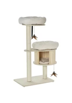 Best reviews of 😍 PawHut 3 Level Cat Tree with Sisal Scratching Posts Fun Cat Badminton Toy for Playing Soft Cushions and Play Areas 😉