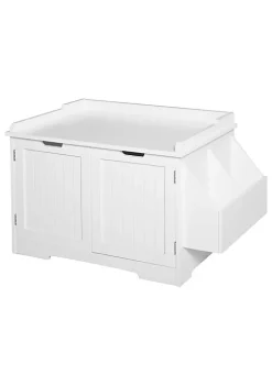 Wholesale ⭐ PawHut Wooden Cat Litter Box Enclosure Kitten House with Nightstand End Table and Storage Rack Magnetic Doors White 🌟 -Cheap PawHut Store Belk 454