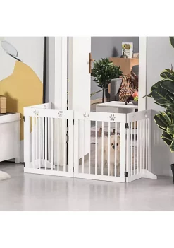 Brand new 🎉 PawHut Freestanding Pet Gate Wooden 🦮 Dog Barrier Folding Safety Fence with 4 Panel Support Feet up to 80.25" Long 24" Tall for Doorway Stairs White 😉 -Cheap PawHut Store Belk 459
