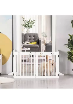 Brand new 🎉 PawHut Freestanding Pet Gate Wooden 🦮 Dog Barrier Folding Safety Fence with 4 Panel Support Feet up to 80.25" Long 24" Tall for Doorway Stairs White 😉 -Cheap PawHut Store Belk 460