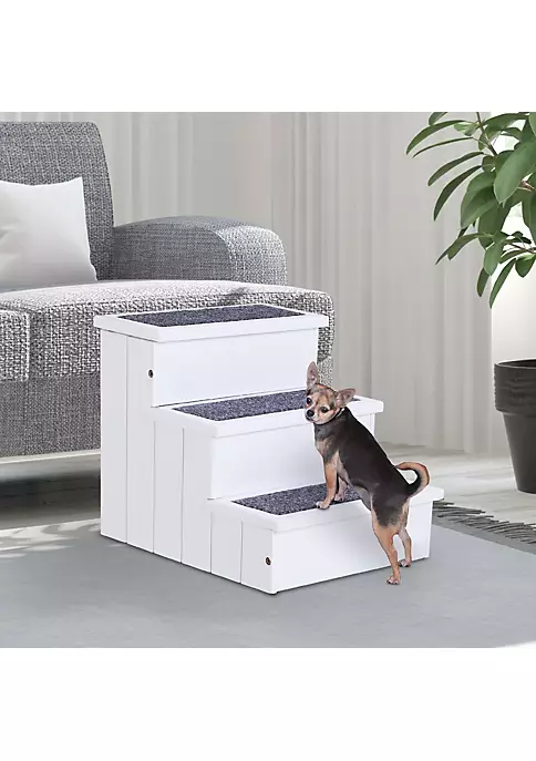 Coupon 👏 PawHut 3 Step Wooden Carpeted Non Slip Pet Stairs Ramp for Cats and Small 🐶 Dogs White ✨ 6 Coupon 👏 PawHut 3 Step Wooden Carpeted Non Slip Pet Stairs Ramp for Cats and Small 🐶 Dogs White ✨ - Image 4