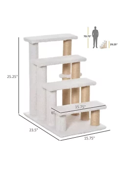 Best Pirce 😀 PawHut 4 Levels Cat Steps Pet Stairs Carpeted Ladder Cat Tree Climber with Scratching Posts Small Platform Hanging Ball for High Bed Sofa White ⌛ -Cheap PawHut Store Belk 469